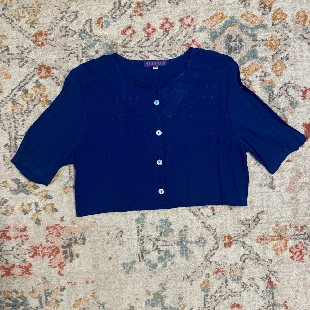 Cobalt blue button up crop top